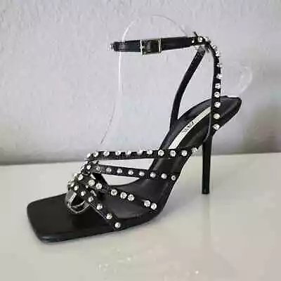 Zara Square Toe Strappy Studded And Rhinestone Heels Size 39 • $39