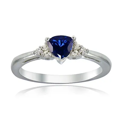 Sterling Silver Created Blue Sapphire And White Topaz Trillion-Cut Ring Size 7 • $18.32