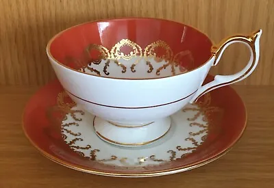 $20 • Buy Aynsley Fine English Bone China Rust Whit Gold Tea Cup And Saucer
