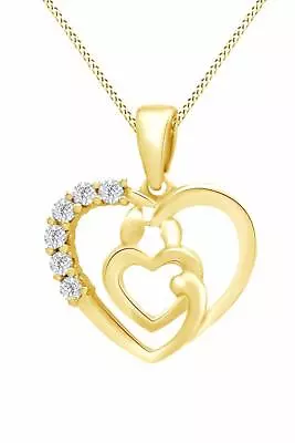 Mother & Child Diamond Accent Heart Pendant 14k  Gold Plated Sterling Silver • $55.59