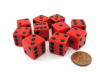 Set Of 10 Six Sided Square Opaque 16mm D6 Dice - Red With Black Pip Die • $7.99