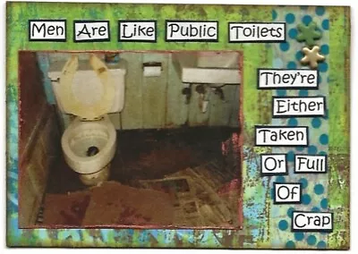 ACEO ATC Art Card Collage Original Ladies Men Public Toilet Taken Full Crap  • $5.50