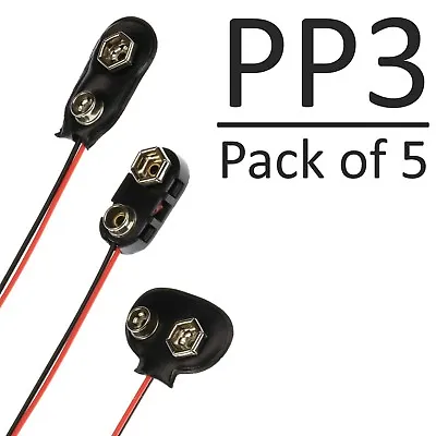 Pack Of 5 PP3 9v Battery Clip Connectors - Hard / Soft Shells • £3.86