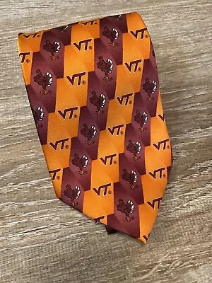 Virginia Tech Hokies Neck Tie 100% Silk Maroon Orange Eagles Wings • $19.08