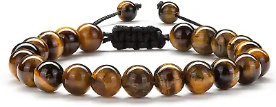 Natural Tiger's Eye Spirit Healing Gemstone Beads Beaded Bracelet Bangle For Men • $8.99