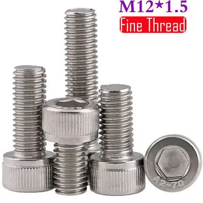 M12 X 1.5 Fine Thread Stainless Steel Socket Cap Head Screws Allen Key Hex Bolts • £27.40