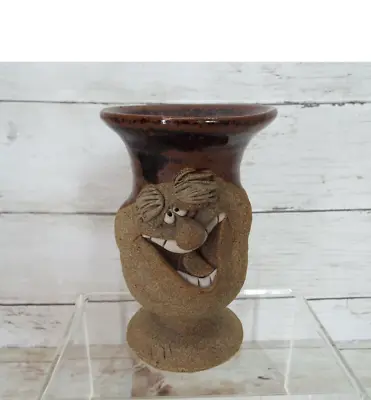 Vintage Funny Face Vase Clay Pottery Stoneware • $24