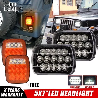 For Jeep Wrangler 1986-1995 YJ 7x6  5x7 LED Headlights Hi/lo + Amber Tail Lights • $39.99