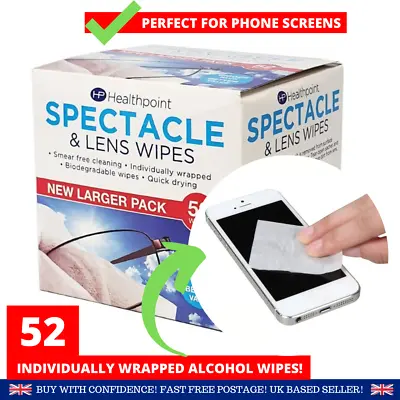 £5.30 • Buy SCREEN WIPES 52 Individually Wrapped ALCOHOL Phone Cleaning Wipes Glasses Camera