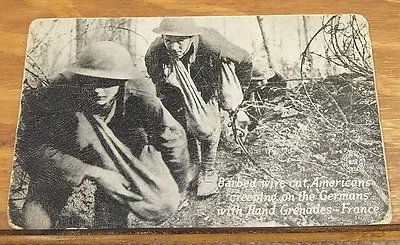 C1918 Real Photo PC//MILITARY//BARBED WIRE CUT AMERICANS CREEP ON GERMANS   • $9.98