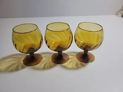 Vintage Large Amber Swirl Wine Glass/ Goblet Brandy Sniffer Set Of 3 • $12