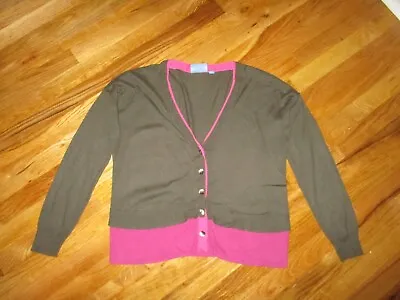 Ladies Simply Vera Vera Wang Dark Taupe Brown Pink Cardigan Sweater Size M • $5.99