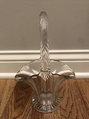 Vintage Small Clear Glass Bridal Easter Basket 9  Tall • $13.49