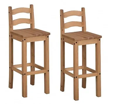 Corona Pair Of Bar Stools Tall Chairs Mexican Solid Pine Mercers Furniture® • £79.99