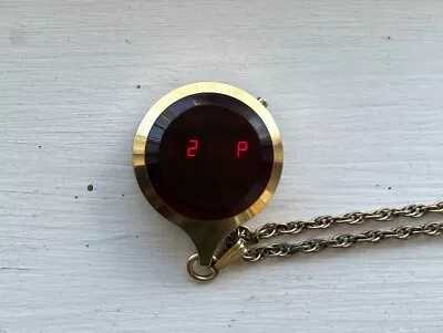 VTG Texas Instruments Ladies Bracelet LED Pendant Watch Red Crystal Gold Works • $59.99