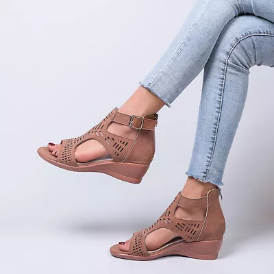 £17.96 • Buy Womens Ladies Summer Sandals Girls Low Heel Wedge Strappy Gladiator Beach Shoes