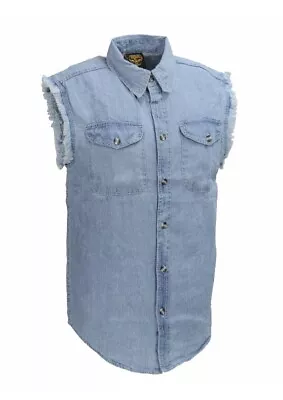 Mens MILWAUKEE LEATHER Light Blue Denim Motorcycle BIKER Shirt / Vest SIZE 2XL • $12.50