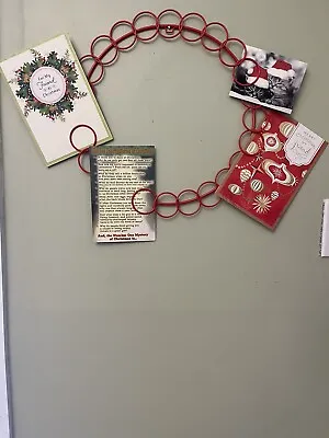 Vtg Metal Wreath Christmas Cards Holder Hanger Holds 24 Cards Red Nice • $14.29