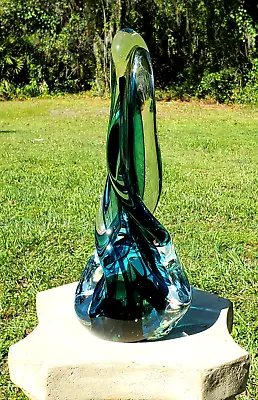 Jim Karg Signed Blue  Twist  Glass Modern Art Sculpture Made In 2000 16  Tall • $495