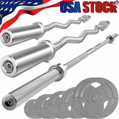 4 5 6 Ft Olympic Barbell Bar 5 10 25 35 Lbs Weight Plates 2 Inch For Home Gym • $35.88