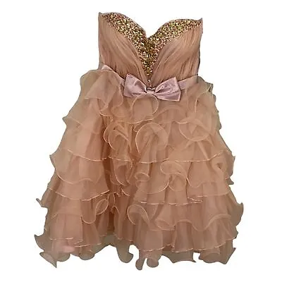 Bicici & Coty Pale Pink Dress Size XS Cupcake Bow 3D Ruffle Strapless Formal NWT • $67.99