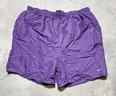 Men’s Vintage 90’s Nike Small Swoosh Logo Purple Swim Shorts Sz XL • $30