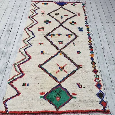 MODA~ Vintage Moroccan Rug Natural Wool Azilal Mondrian Colors Berber 8 X 5 • $990