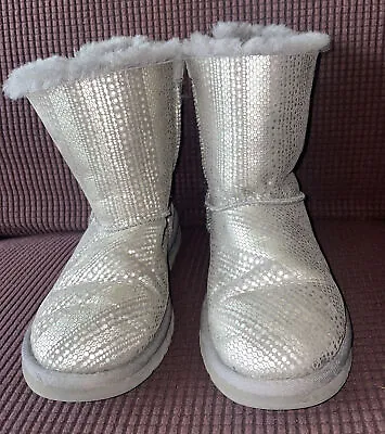 UGG Australia Bailey Bow Boots Bling Snow Winter Womens Size 6 Silver • $39.50