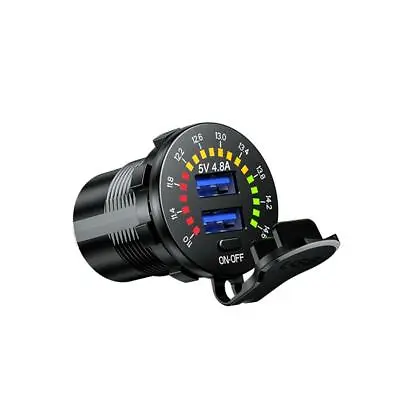 Dual USB Port Motorcycle Fast Charger Socket LED Voltmeter Display ON OFF Switch • £13.07