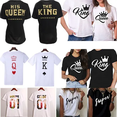 $12.99 • Buy Couple T-Shirt Floral Crown King Queen Love Matching Summer Unisex Tee Tops