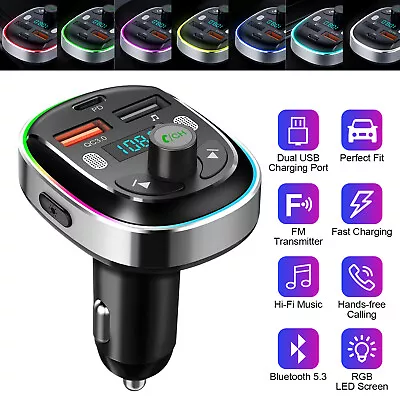 Bluetooth5.3 MP3 Player FM Transmitter Wireless Radio Adapter USB PD Car Charger • $15.98