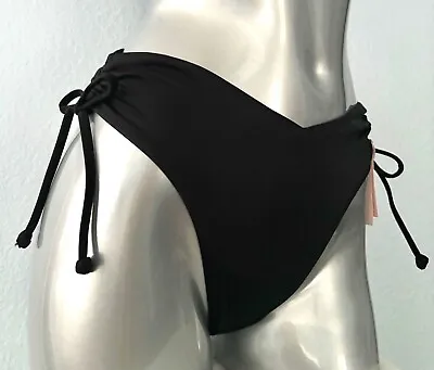 Victorias Secret Nwt Black Ruched Side Tie V Cheeky High Swim Bikini Bottom • $24.99