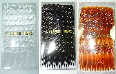 HAIR COMBS PLASTIC HAIR SLIDES 4 OR 12 PACK  BLACK 8cm BROWN  CLEAR 7cm COMBS • £3.90