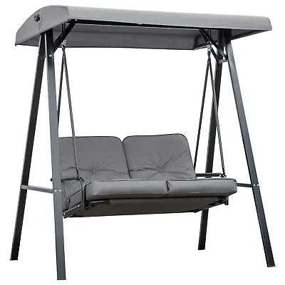 Outsunny 2 Seater Garden Outdoor Swing Chair Hammock W/ Adjustable Canopy Grey • £156.99