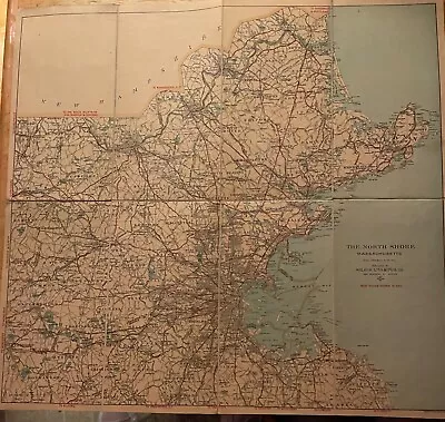 Road Map Of The North Shore &part Of MiddlesexCo Mass C1920s Walker Lith & PubCo • $100