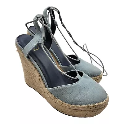 Vintage Bakers Shoes Women’s Sz 7 Baby Blue Espadrille Strap Sandals Wedge Y2K  • £25.08