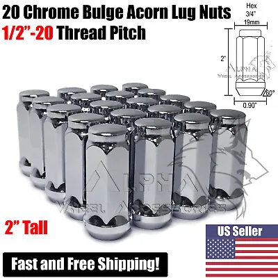 20 Chrome Bulge XL Acorn Lug Nuts 1/2x20 For 5x4.5 5x5 5x5.5 Closed End 2  Long • $23.95