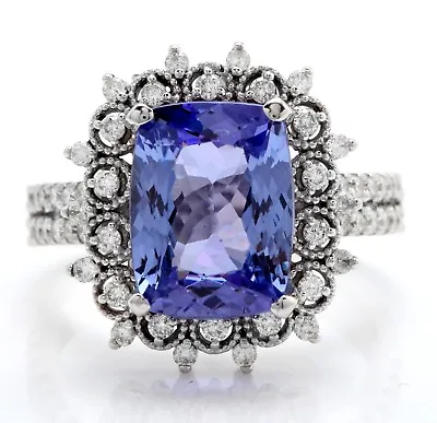 5.08 Carat Natural Blue Tanzanite And Diamonds In 14K Solid White Gold Ring • £1606.59