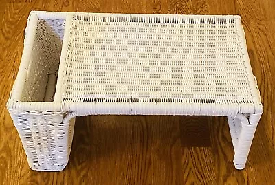 Vintage White Wicker Breakfast Bed Serving Tray With Side Storage • $47