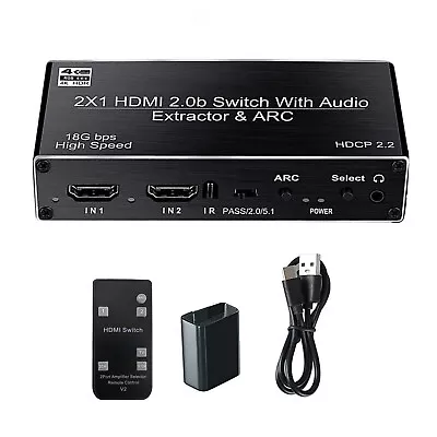 4K-HDMI Audio Extractor Splitter 2 In 1 Out HDMI ARC Audio Switcher Selector • $28.27