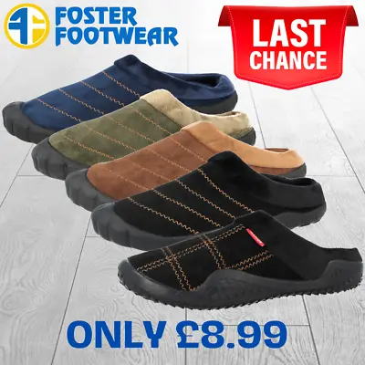 Mens Mule Faux Suede Fleece Slip On Barefoot Hard Sole Slippers Mules SALE UK • £8.99