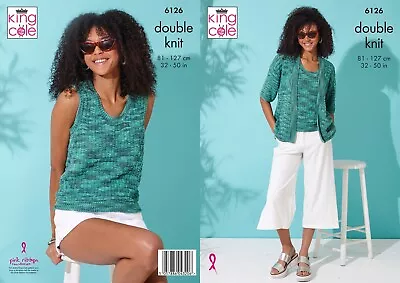 King Cole Ladies Double Knit DK Knitting Pattern Sleeveless Top & Cardigan 6126 • £4.99