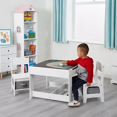 Kids White Table And 2 Chairs With Grey Storage Boxes • £77.99