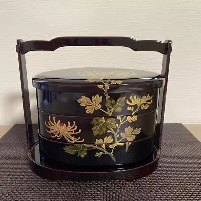 Final Lacquer Ware Clam-Shaped Three-Tiered Bento Box Handbag Kikukin Makie A Li • $277