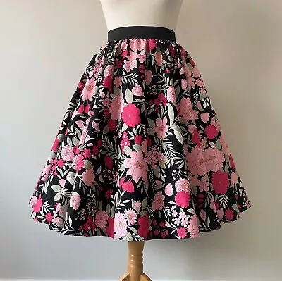 1950s Circle Skirt Oriental Floral All Sizes - Cherry Blossom Pink Peony Flowers • £29.99