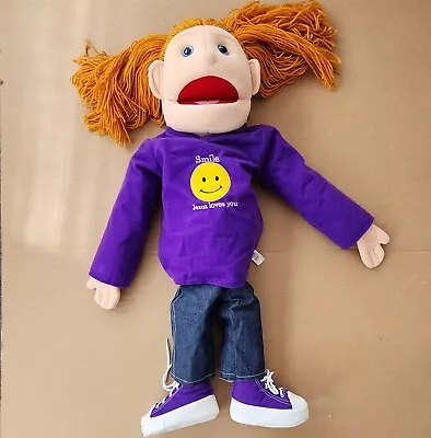 2005 Sunny & Co Purple Puppet Redhead Gal Smile Jesus Loves You Chains 28  Tall • $32.49