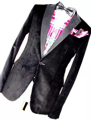 Luxury Mens D&g Dolce Gabbana  Black Cord Tuxedo Dinner  Slim Fit Suit 38r W32 • £249