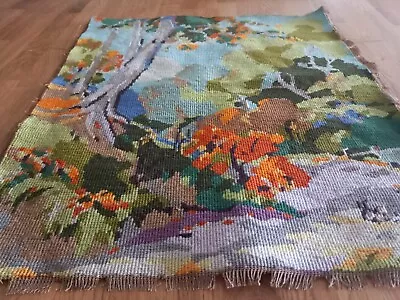 Lovely Older 1930s Completed  Tapestry Of A Forest Scene Gorgeous Colours  • £8.50