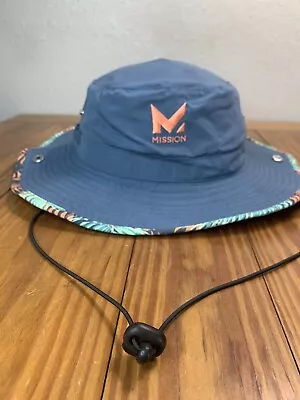 Mission Cooling Boonie Bucket Hat Wet To Cool UPF 50 One Size Blue Sea Palm • $12.98