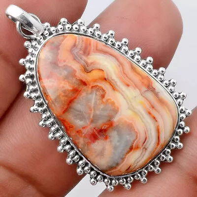 Natural Laguna Lace Agate - Mexican 925 Sterling Silver Pendant Jewelry P-1066 • $18.99